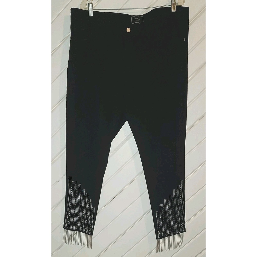 Liv & Lucy Crystal Embellished Straight Leg Jeans High Waisted Stretch Denim 20